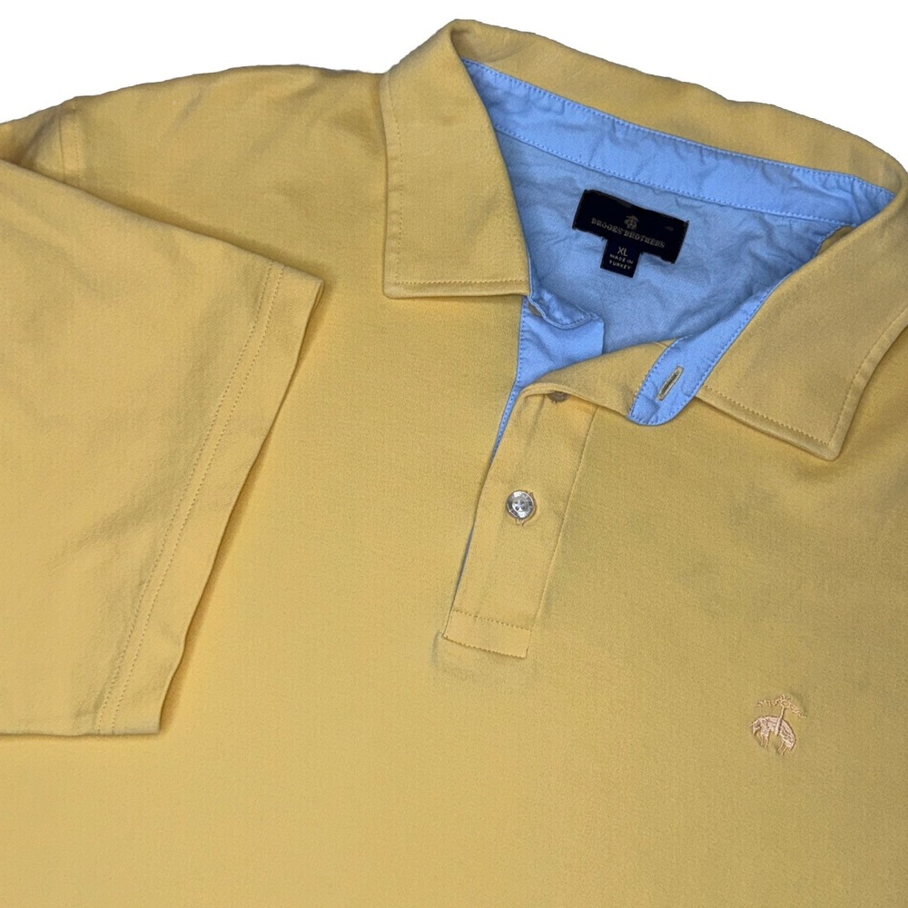 Brooks Brothers Polo Shirt Mens XL Yellow Short Sleeve Contrast Collar Logo